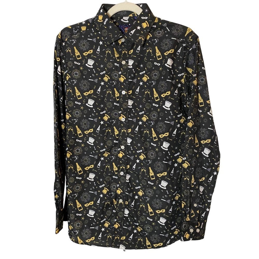 New Simon Banks‎ Men's Black Champaign Party New Year Dress Shirt Size Small 15